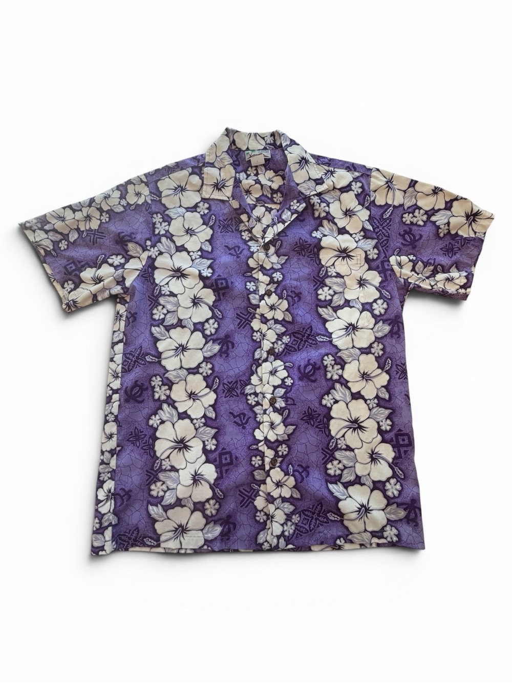 CT Hawaii Fashion Purple Hawaiian Aloha Shirt Hibiscus Floral Button Front Small